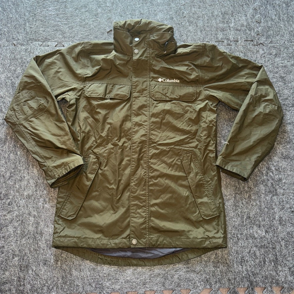 Columbia Olive Army Green Rain Jacket Waterproof Men's S Lightweight Coat Hood